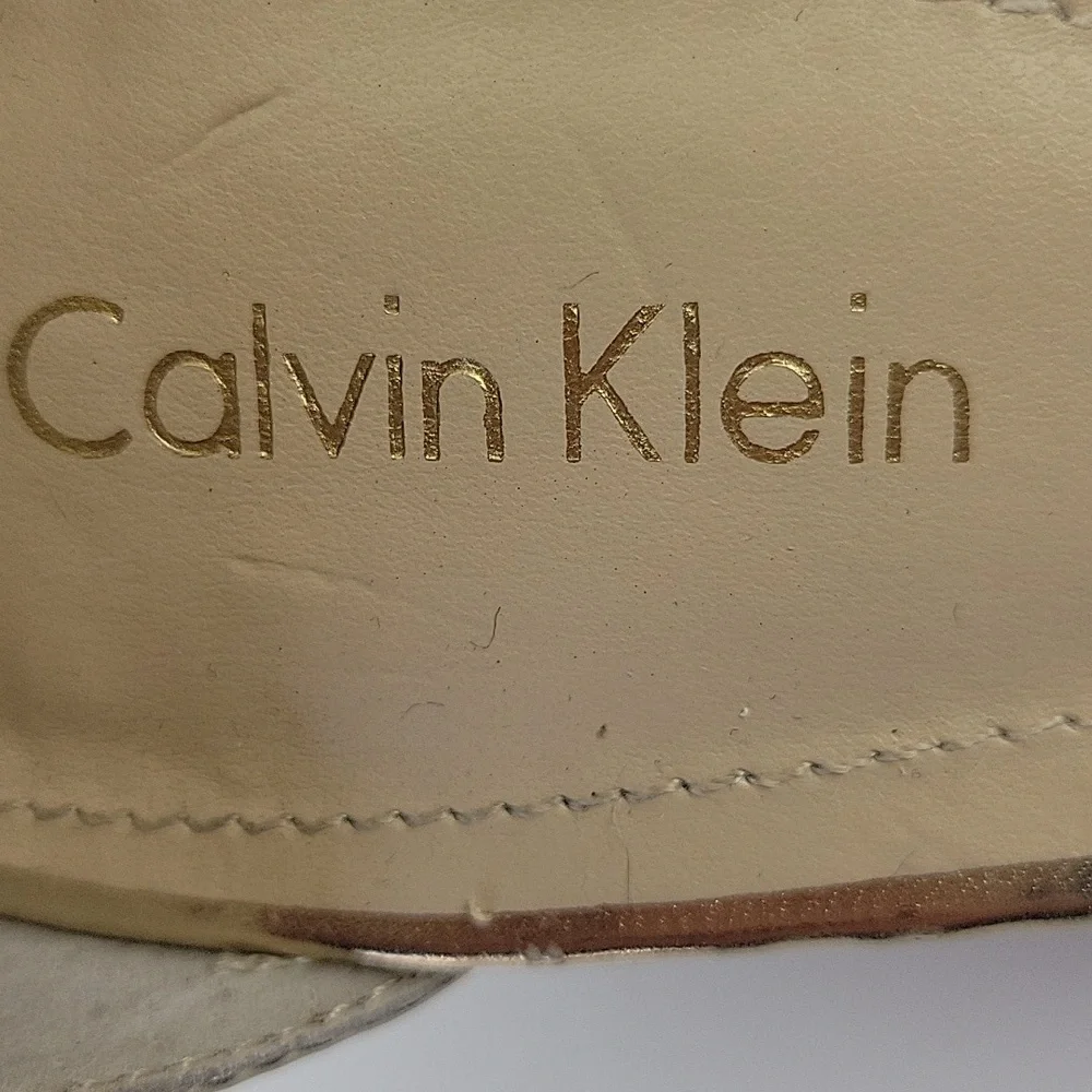 Calvin Klein Callista Espadrille Wedge Sandals Gold Suze 7.5